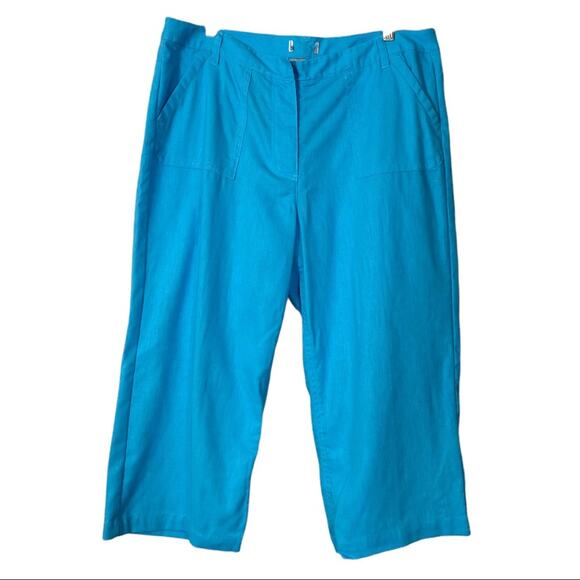 Christopher & Banks Cropped Pants Turquoise Blue Linen Blend Women's Size 14 - Picture 7 of 7